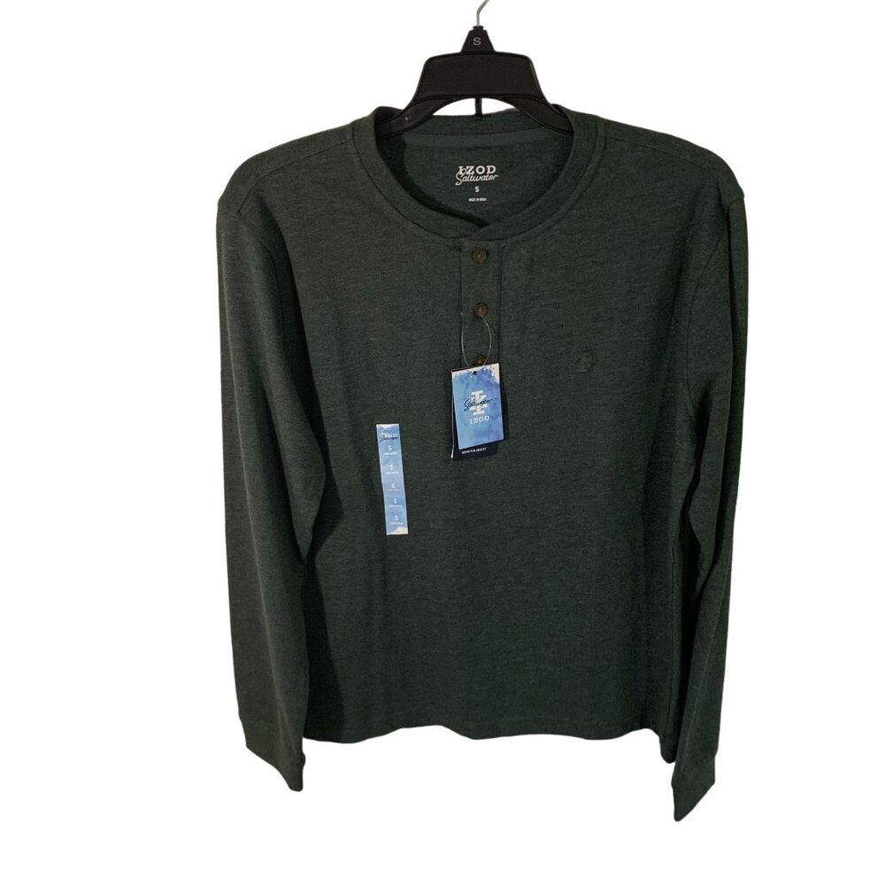 Izod Saltwater Henley Long Sleeve Shirt S Deep Forest
